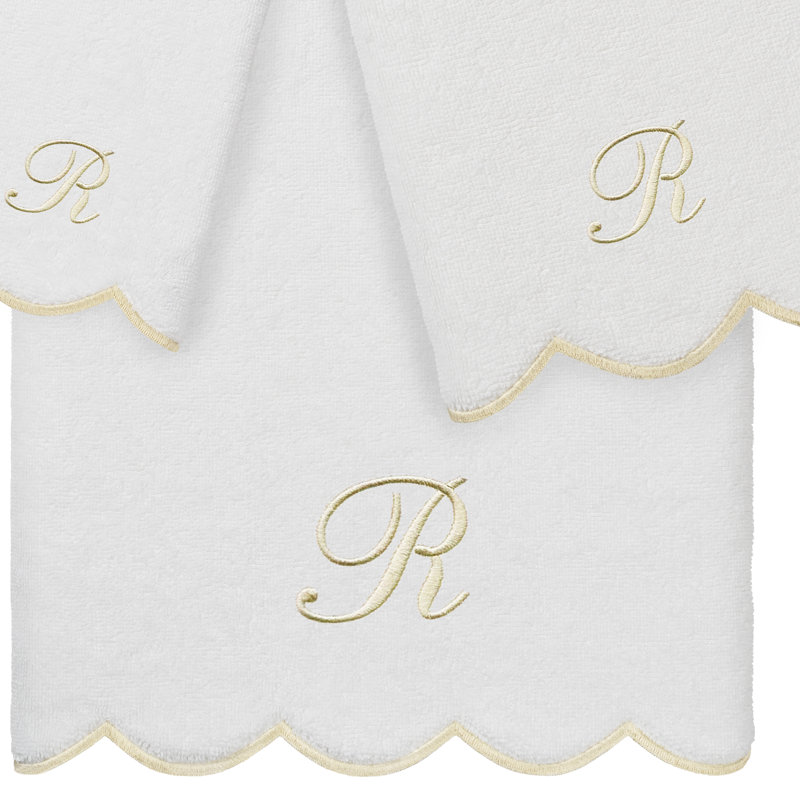 Ensemble de serviettes personnalisées 100% coton turque ADORNIA 3 pièces Linum Home Textiles, R, Blanc / beige