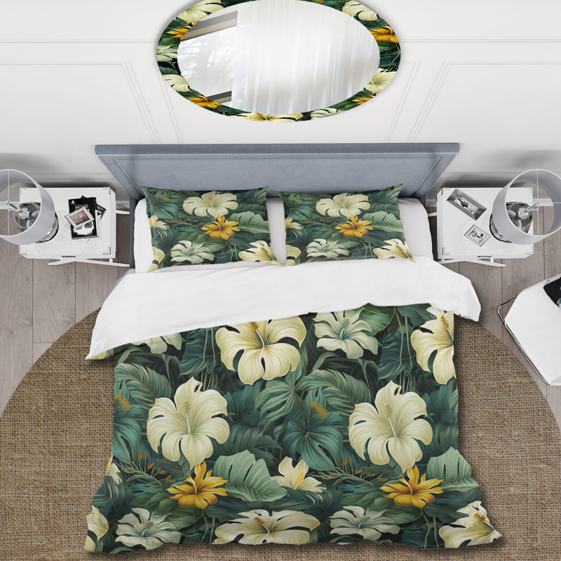 Literie Monstera Elegance, Housse de couette pour grand lit et 2 taies décor