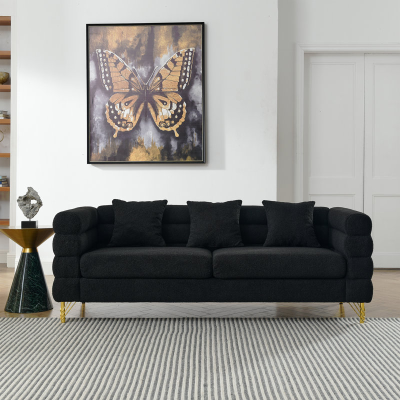 81 Inch Oversized 3 Seater Sectional Sofa, Living Room Comfort Fabric Sectional Sofe-Deep Seating Sectional Sofa, Soft Sitting With 3 Pillows For Living Room,Bedroom,Office Teddy