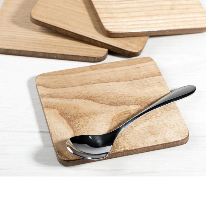 Naturals Wood Square 4 Piece Coaster Set