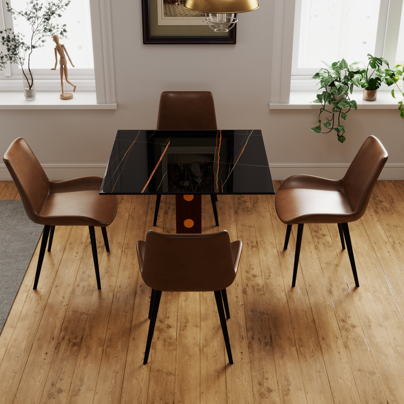 4 - Person Square Sintered Stone Top Pedestal Dining Set