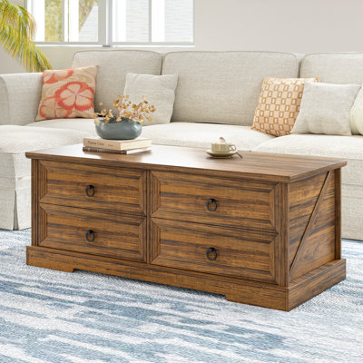 Table basse en bois rustique avec tiroirs