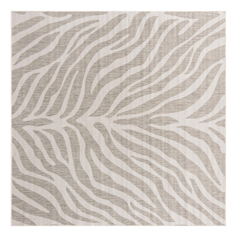 Tapis d'intérieur / extérieur gris à imprimé animal Tullyrusk, Carré 10 pi