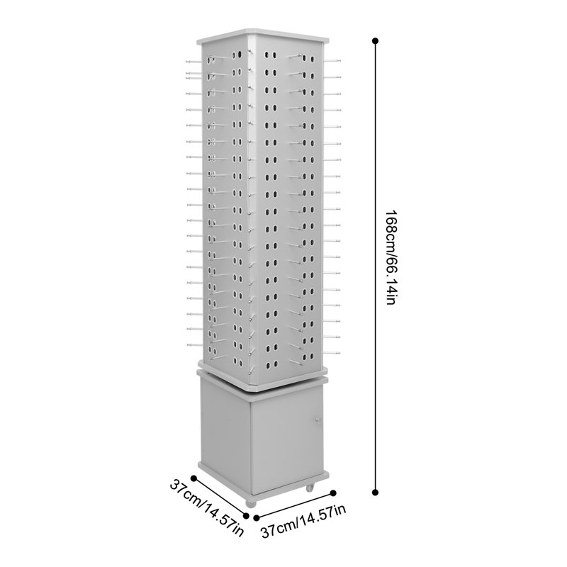 68.9" H x 15.75" W Freestanding Optical Display Stand, 4-Sided Mobile Glasses Organizer with Cabinet & Wheels, Grey