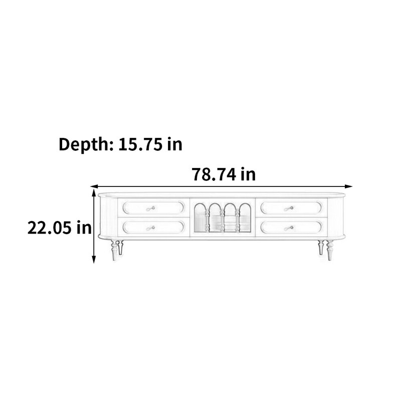 Meuble télé français de style crème avec rangement, H 22,05 po x L 78,74 po x l 15,75 po