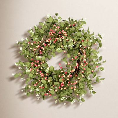 24" Handcrafted Eucalyptus, Berry No Holiday Wreath