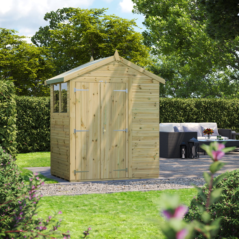 Powersheds 4 x 6ft Premium Pressure Treated Timber Apex Garden Shed, Double Doors
