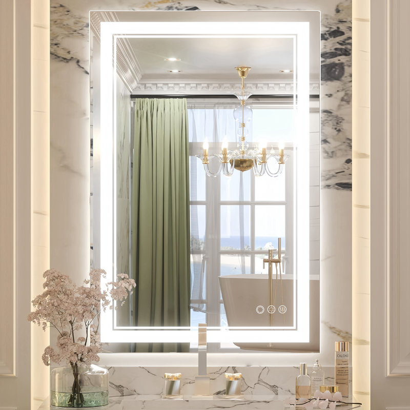 Atherton Modern Frameless Anti-Fog LED Lighted Dimmable Wall Mounted Bathroom Vanity Mirror