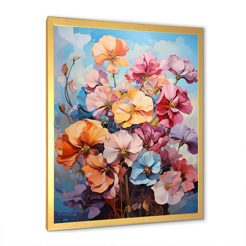 " Wild Expression Sunny Pansies Bouquet ", 40" H x 30" W x 1.5" D, Gold Single Picture Framed