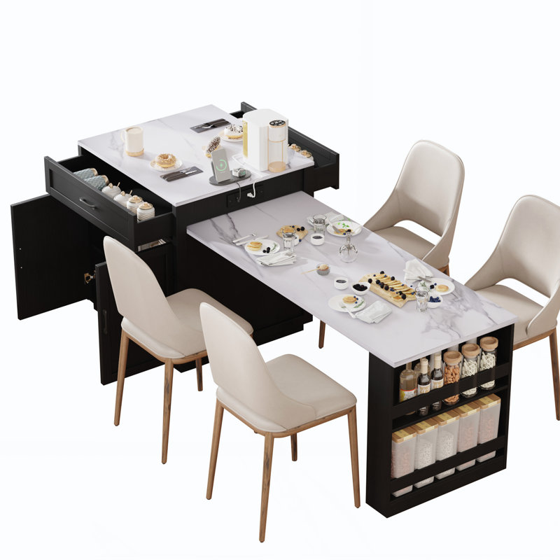 Kitchen Island With Extendable Dining Table, Black
