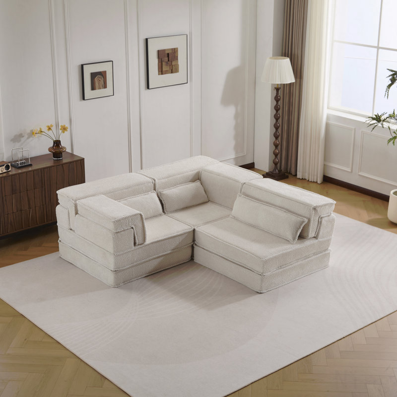 Compression Mahjong Sofa,Convertible Floor Sofa Bed,Diy Boneless Modular Sectional Sofa,No Assembly Required,Circle Fleece Fabric,Oversized 3 Seater With 3 Pillows
