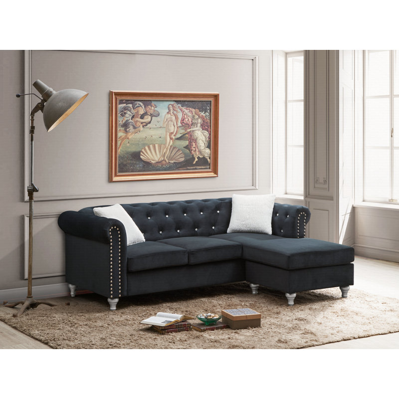 Canapé moderne avec méridienne, Noir, H 32 po x l 75 po x P 63 po