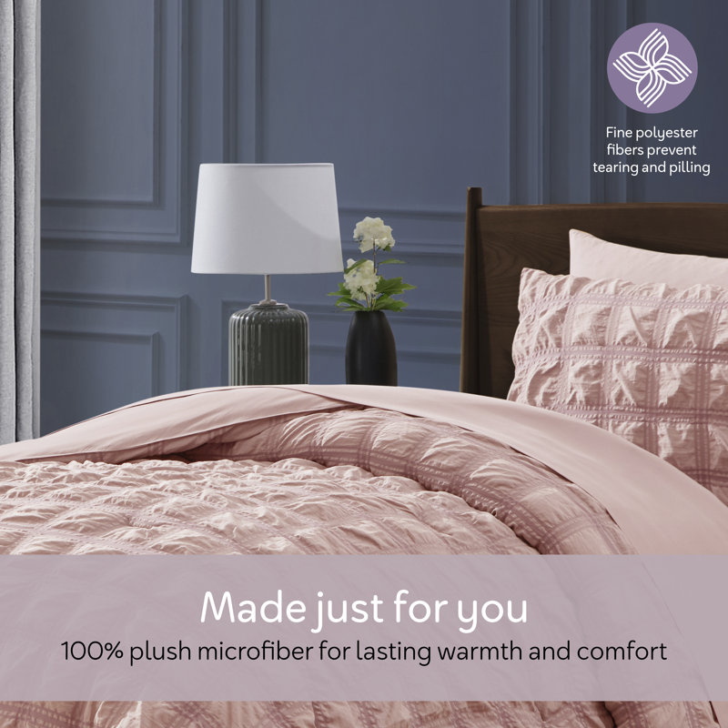 Bed in a Bag Seersucker Diamond Stitch 5 Piece Comforter Set, Bali Blush, Twin