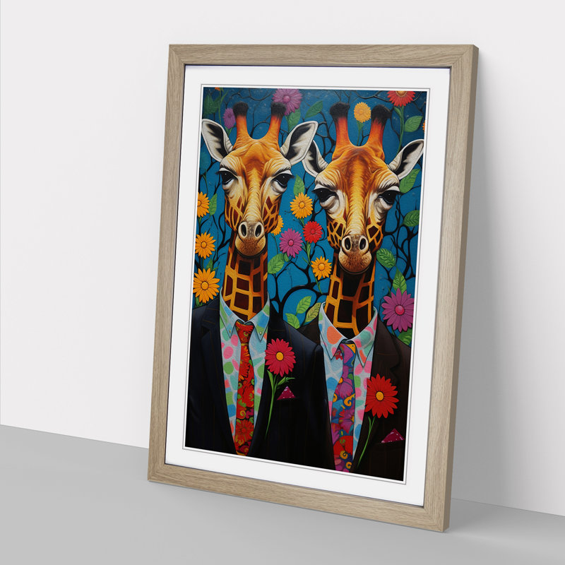 Giraffe Contemporary No.2 - Framed Print, 64cm H x 46cm W x 2cm D, Oak