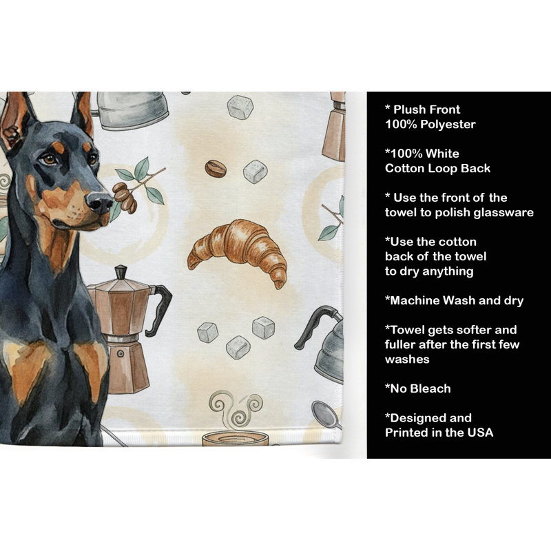 Doberman Pinscher Coffee Bar Kitchen Towel, Doberman Pinscher