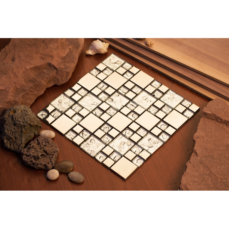 Rousha Random Sized Glass Random Mosaic Wall & Floor Tile, Black/Silver