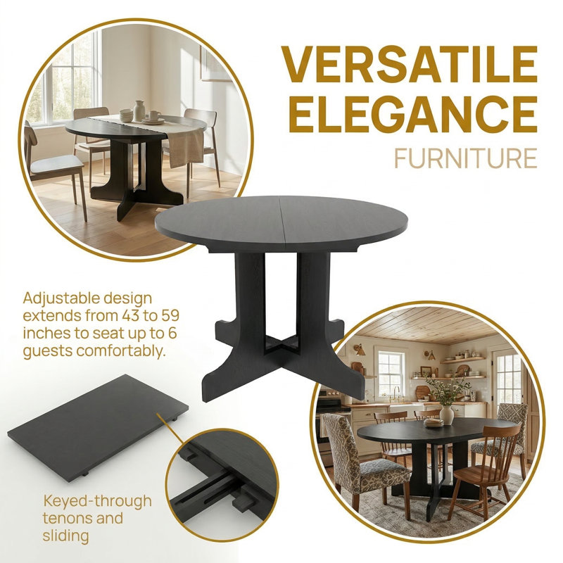 Table de salle à manger extensible Black Farmhouse