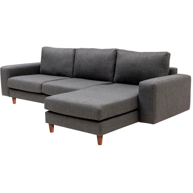 Upholstered L-Shaped Sectional, Gray, Right Hand Facing