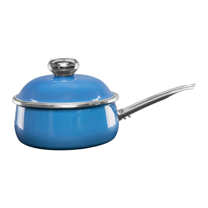 Blue 3.2 Quart Stainless Steel Non-Stick Enamel Saucepan with Lid
