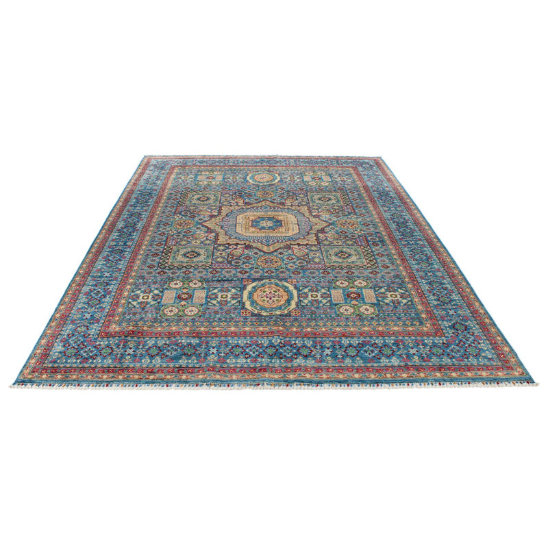 7x9 Blue and Multicolor Turkish Tribal Rug