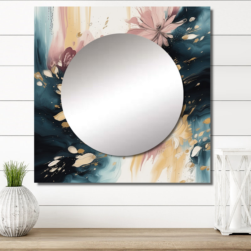 Miliani - Art mural miroir carré abstrait floral, 23 po x 23 po