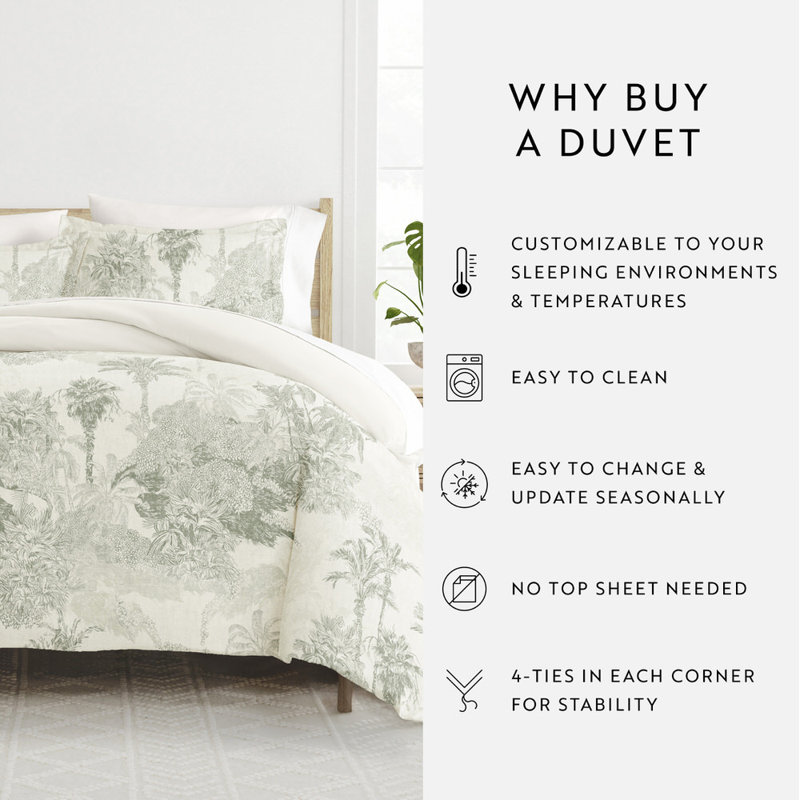 Duvet Cover Set Patterned Microfiber Ultra Soft Bedding in Paradise Toile, Queen Duvet Cover + 2 Standard Shams