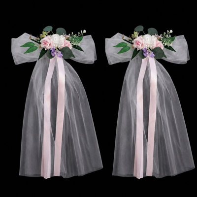 Fleurs de dossier de chaise, ensemble de 2 décorations de chaise de mariage, décoration d'allée pour la cérémonie, réception, extérieur, allée de mariage banc d'égout, fleurs artificielles