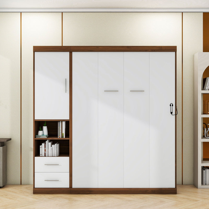 Lit escamotable en bois 2 tiroirs avec armoire Lorett, Double