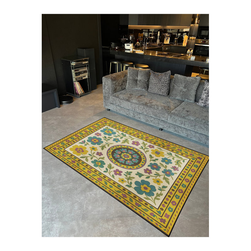 Tapis brun tissé à motif traditionnel lavable Mosso, 4'11" x 9'10"