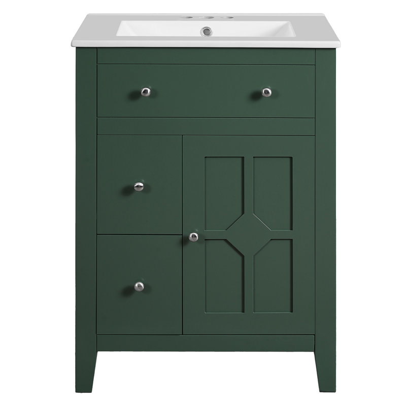 Meuble-lavabo moderne 24 po avec lavabo en céramique, meuble-lavabo pour salle de bain à 2 tiroirs, Noir