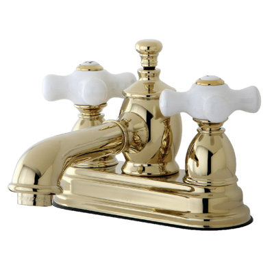 Kingston Brass English Country Two-Handle 3-Hole Deck Mount 4" Centerset Bathroom Faucet with Brass Pop-Up