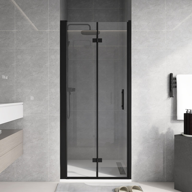 Porte de douche pliante l 34 po x H 72 po noir mat