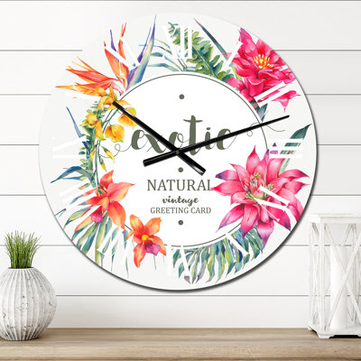 Exotic Vintage Floral Tropical Garland - Traditional Wall Clock
