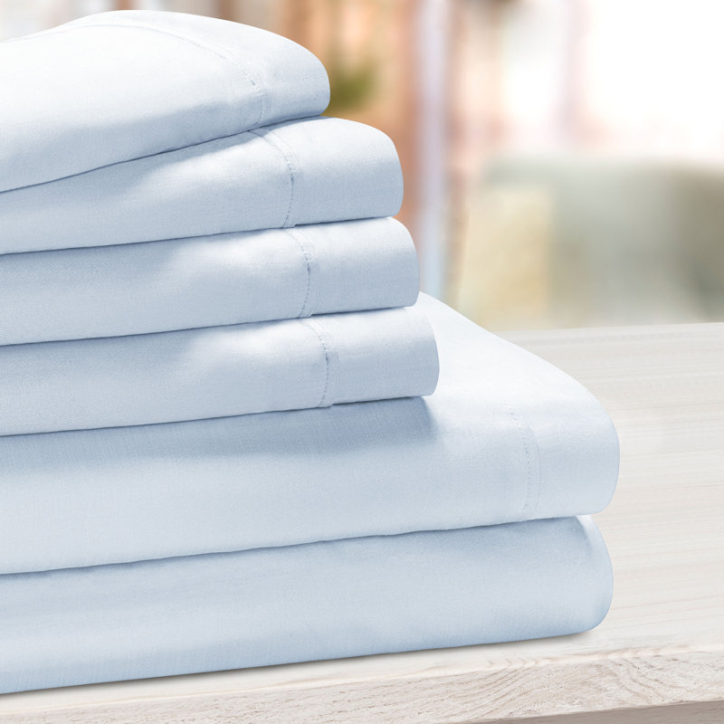 1000 Thread Count Solid Deep Pocket Cotton Blend Bed Sheet Set, King Sheet Set with 2 Pillowcases, Blue