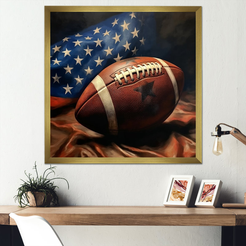 Patriot USA Football Ballon - NFL, impressions encadrées, Cadre doré simple, H 30 po x l 30 po x P 1 po