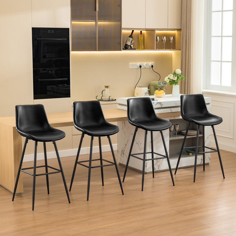 Tabouret de comptoir moderne en similicuir, Noir, noir, noir, noir, Tabouret de bar (siège d'une hauteur de 28 po), 4