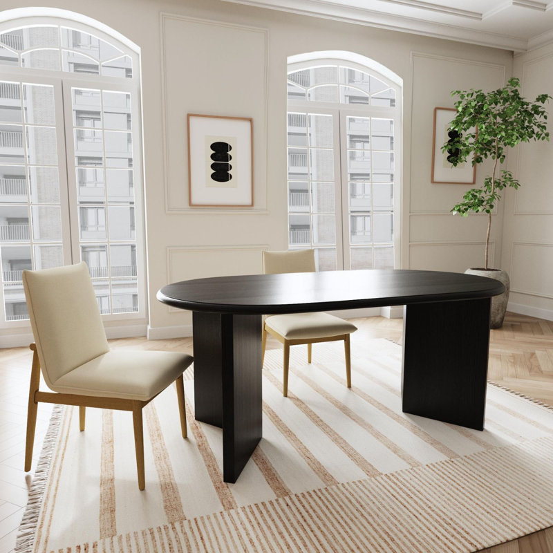 Brix Oval Solid Wood Base Dining Table, Matte Black