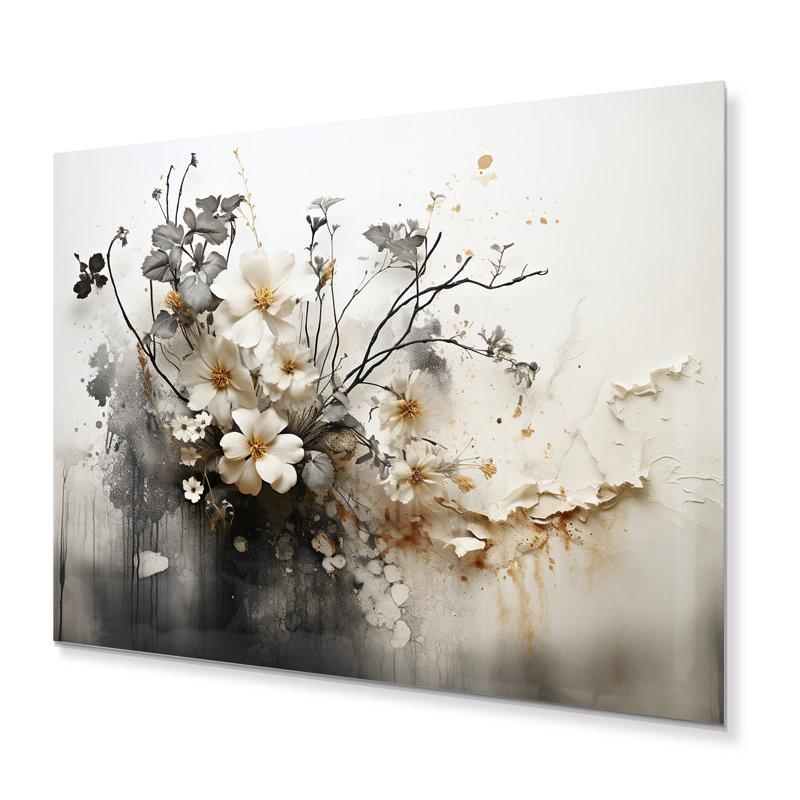 Bohemian Earthly Floral Collage I - impression abstraite sur métal, H 16 po x l 32 po