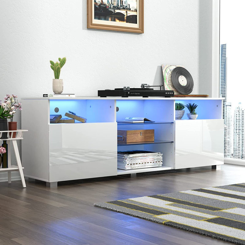 Quayshun 57.08'' Media Console, White, 20.87"H x 57.08"L x 13.77"W