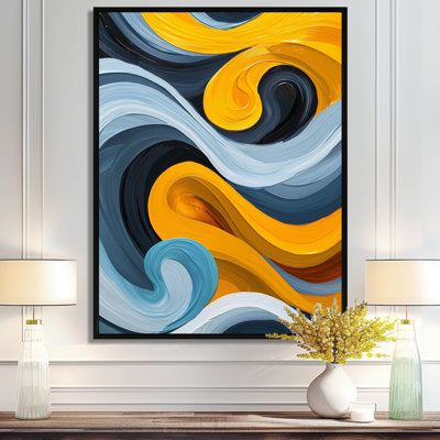 Nyara Blue Ocean and Yellow Ocean Lines II - Art mural minimaliste pour le salon