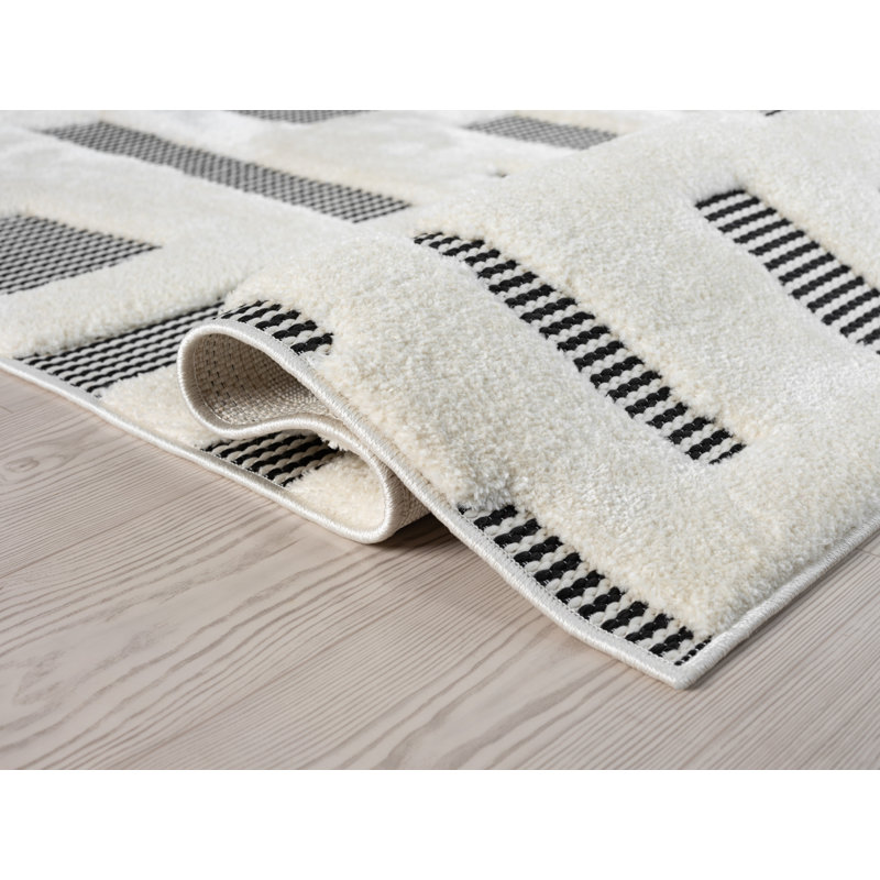 Oheneba Collection Modern Abstract Cream and Black Area Rug, Rectangle 5' x 8'