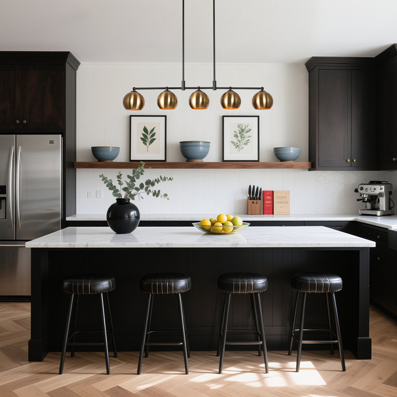 Lateefah-A 5 - Light Modern Kitchen Island Linear Black/Brass Pendant Light 
