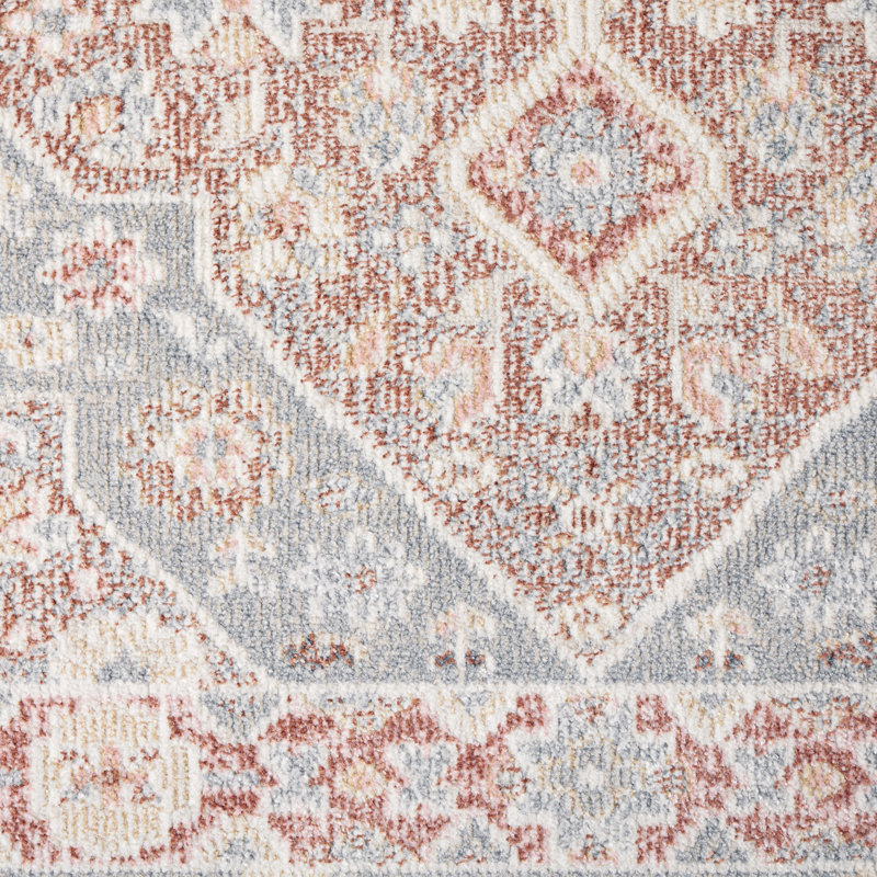 Brown and Grey Medallion Washable Polyester Area Rug