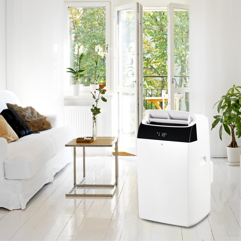14,000 BTU Portable Air Conditioner with Built-In Dehumidifier, Easy to Move Small AC Unit with Remote Control, Window Mount Exhaust Kit, for Rooms Up to 750 Sq. Ft.