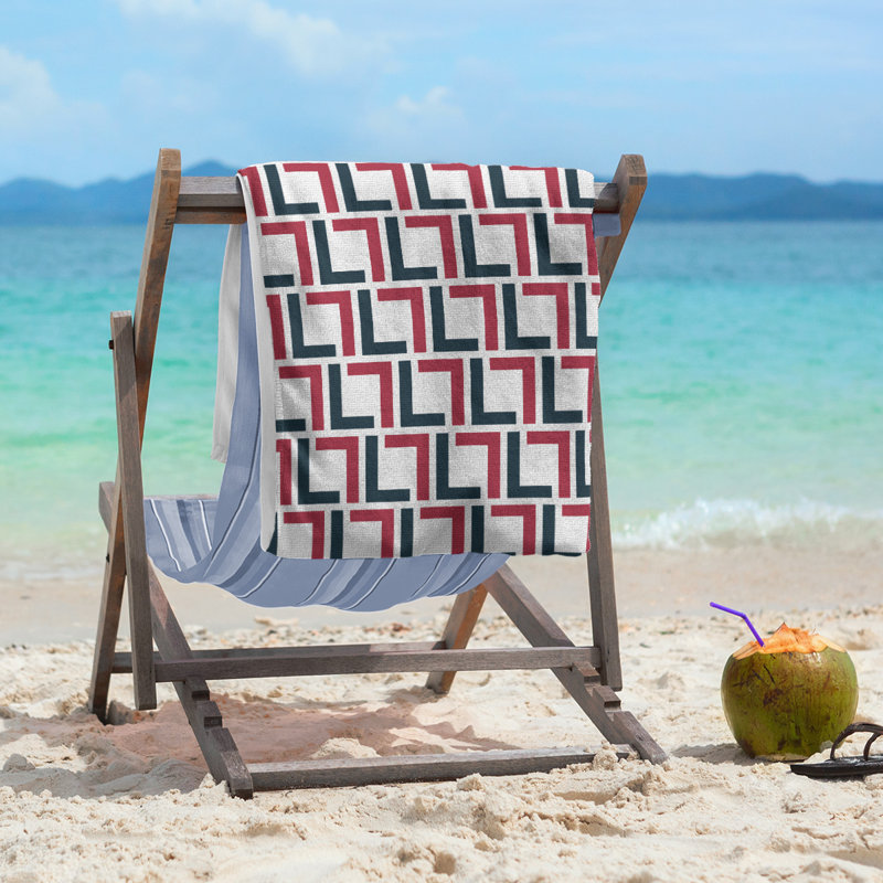 Beach Towel, White/Deep Steel Blue/Battle Red