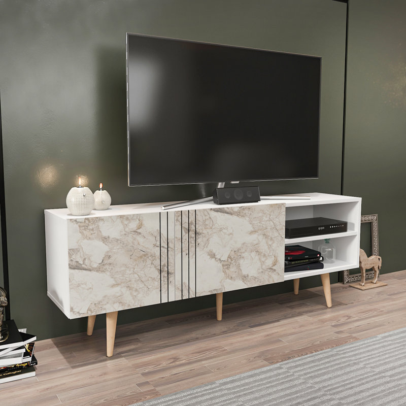 Dile 63" TV Stand for TVs up to 70", White/ Ephesus Marble