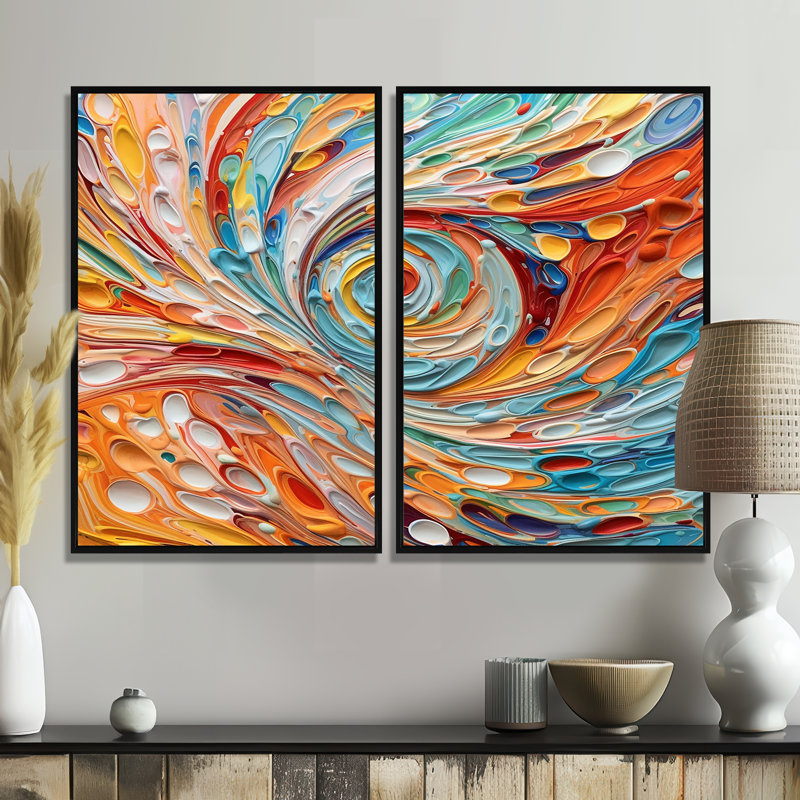 Spiral Symphony I - Art moderne, impressions sur toile 2 panneaux, Black, 36" H x 48" W, Impression encadrée flottante