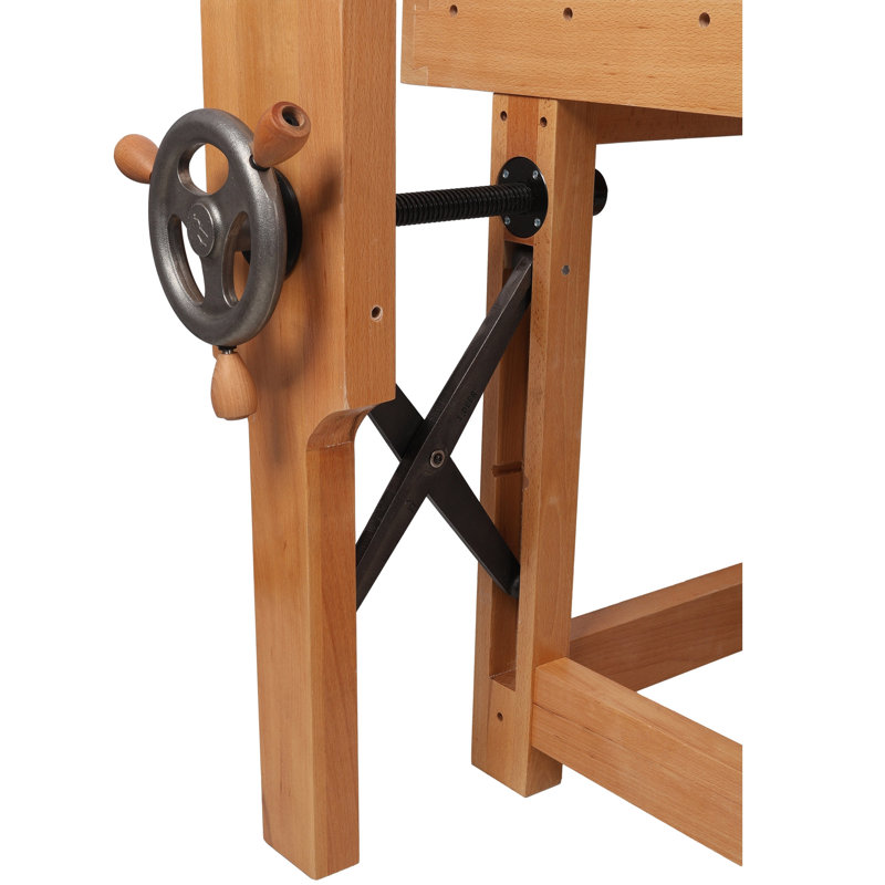 Établi 67 po en bois de hêtre massif avec étau en bois intégré et trous pour chien pour atelier de menuiserie