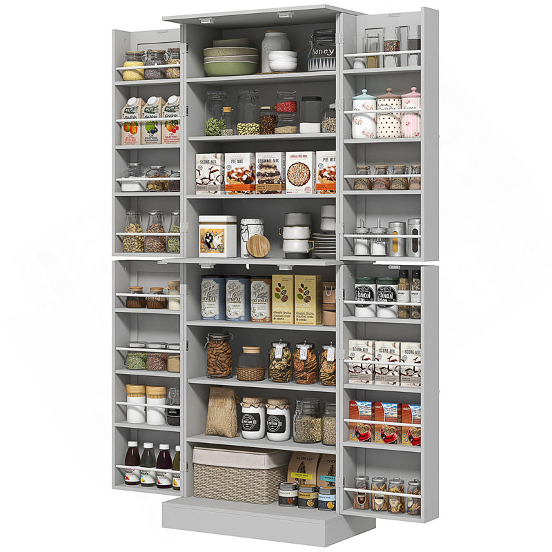 65" Kitchen Pantry Cabinet, Modern Storage Cabinet With Doors And Shelves, Freestanding Cupboard For Dining Room, Grey
