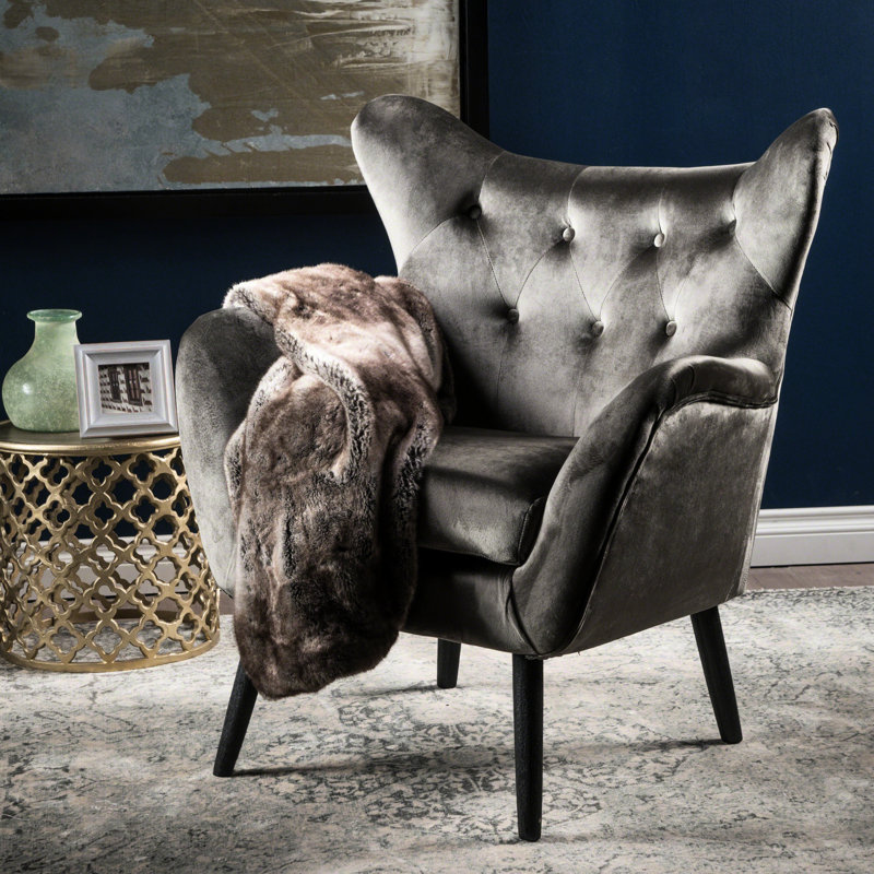 Élégant fauteuil en velours gris convenant à tout fauteuil en velours et à oreilles, Grey